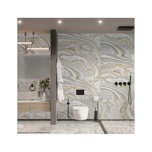 600x1200mm Carreaux de porcelaine de luxe modernes Finition brillante Marbre doré Surface durable antidérapante 9mm d'épaisseur pour les couloirs Cuisines - Product Image 2