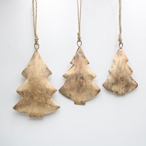 Rustic Brass Christmas Tree Ornaments <b>Gold</b> Leafed Die Cast Metal Hanging Decor Traditional Holiday Theme - Product Image 3