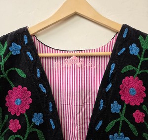 Handcrafted Women Black Velvet Embroidered Sleeveless Winter Warm Cotton Eco-Friendly Traditional Rajasthani Boho Ethnic - Product Image 3