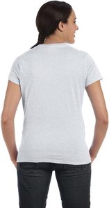 T-shirt pour femme gris clair à col en V, manches courtes, coupe classique, couleur unie, style décontracté, toile compressée, 100% coton respirant - Product Image 2