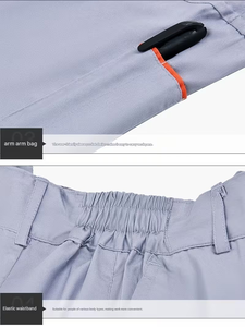 2026 New Summer Light Gray Contrast Short Sleeve Elastic Waist Cotton Oeko-Tex Certified Pants Set Unisex Workwear Suit - Product Image 5