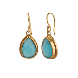 Boucles d'oreilles pendantes en calcédoine aqua faites à la main, plaquées or 18 carats, avec crochet délicat, bijoux pour anniversaire et mariage - Product Image 5