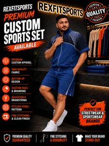 REXFIT SPORTS 2026 Custom <b>Men</b> Sportswear Set <b>Royal</b> <b>Blue</b> Short Sleeve Zip <b>Jacket</b> Shorts Two Piece Tracksuit Lightweight - Product Image 1