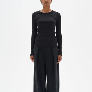 เสื้อยืดแขนยาวผู้หญิงทรงหลวมยืดหยุ่นได้ ผ้าฝ้าย 100% สีพื้น แห้งเร็ว เป็นมิตรกับสิ่งแวดล้อม คุณภาพสูง - Product Image 1