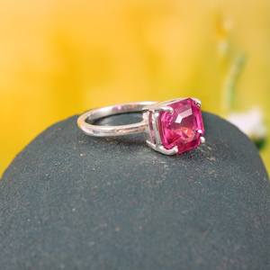 Anillo de Plata de Ley 925 con Zafiro Rosa, Corte Asscher, Chapado en Oro de 14K, Joyería de Compromiso Hecha a Mano, Regalo - Product Image 2