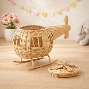 Cesta de Almacenamiento de Mimbre Tejida a Mano, Forma Redonda Natural, Tapa Desmontable, Organizador para Habitación Infantil, Tipo Vertical - Product Image 1