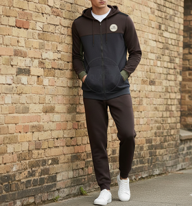 Men Solid Lightweight Tracksuit Set <b>Zip</b>-Up <b>Hoodie</b> Jogger Pants 100% Cotton Casual Winter Sportswear with Side <b>Pockets</b> - Product Image 1