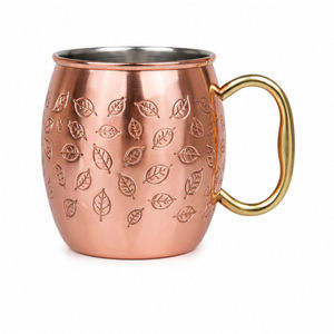 Mug en cuivre gaufré fait main, style antique, motif floral, pour Moscow Mule, chopes à bière en cuivre pur, pour bar, vente en gros - Product Image 1