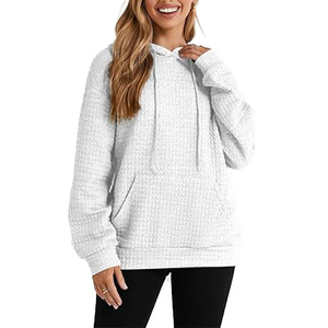 Custom Women <b>Waffle</b> Knit Hoodie Pullover Textured Fleece Sweatshirt with Kangaroo Pocket for Wholesale Thermal Hoodies Supplier - Product Image 4