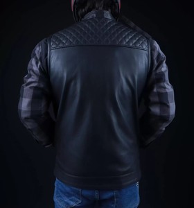 Chemise en flanelle de moto coupe ajustée, en cuir, coupe-vent, protection hivernale, conçue pour le confort et la sécurité des motards urbains. - Product Image 2