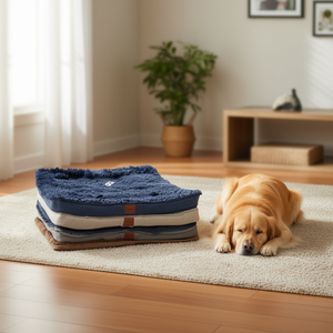 Cuccia per cani Yommy Foam 65x95x5cm blu impermeabile antiscivolo con tappetino in finta pelliccia rimovibile - Product Image 3