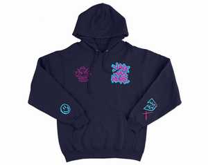Sudadera con Capucha Unisex Azul Claro con Estampado Rosa y Cian, Estilo Urbano, Corte Holgado, para Otoño - Product Image 2