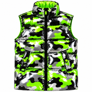 Gilet matelassé camouflage violet argenté brillant pour homme, col montant, fermeture éclair, coupe-vent - Product Image 4
