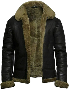 Men's Genuine Leather <b>Biker</b> <b>Jacket</b> With Fur Lining Windproof Zipper Closure Turn-down Collar Winter Moto Coat - Product Image 3