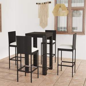 Conjunto de Bar de Jardín de Ratán PE Negro con Acero con Recubrimiento en Polvo y Poliéster, Muebles de Exterior Elegantes - Product Image 1