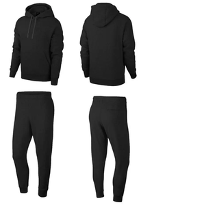 Conjunto Deportivo con Capucha para Hombre, Color Negro, Manga Larga, Pantalones Deportivos Casuales con Bolsillos Laterales, Ropa de Otoño, Transpirable, Color Sólido, Corte Regular - Product Image 3