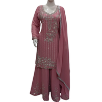Ensemble robe femme FAMUCAAS avec broderie à la main, salwar/plazo/sharara en georgette jaune pour mariage, fête, vêtements ethniques