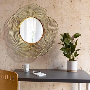 <b>Gold</b> Metal Flower Shaped Decorative Wall <b>Mirror</b> | Elegant Round Sunburst Style <b>Mirror</b> for Home Living Room Bedroom Entryway Wall - Product Image 6