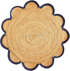 Tapis rond en jute tressé Chaleur rustique pour les chambres à coucher Salons Tapis ronds en jute festonné Espaces intérieurs et extérieurs - Product Image 6