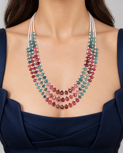 Collier de perles facettées en tourmaline naturelle multicolore et perles de culture, bijoux - Product Image 2