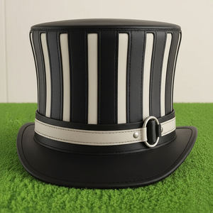Sombrero de cuero hecho a mano de alta calidad en blanco y negro, estilo steampunk, gótico, victoriano, para disfraz. - Product Image 5