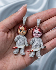 Colgante de Moissanita con Diseño de Muñeca de Dibujos Animados Espeluznante, Bañado en Oro y Rodio, con Esmalte, Joyería de Terror, Regalo - Product Image 4
