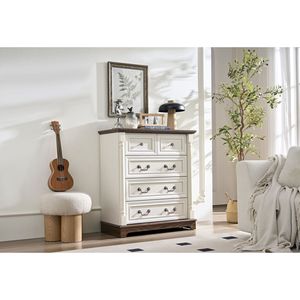 Cassettiera Rustica in Legno Stile Fattoria con 5 Cassetti, Organizzatore per Camera da Letto e Soggiorno - Product Image 2