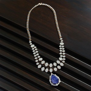 Collar con Colgante de Plata 925, Moissanita y Zafiro, Cadena con Cuentas de Cristal y Diamantes de Imitación, Joyería Elegante para Mujer, para Bodas - Product Image 2