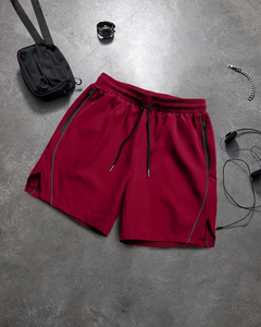 Men's Red Elastic Waist Knitted Polyester/Cotton Shorts Breathable Zipper Pocket Quick Dry Casual Athletic Mid Waist Solid Color - Product Image 6