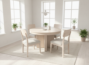 Ensemble de table à manger ronde moderne avec 4 chaises, construction en frêne massif et placage MDF, durable, facile à nettoyer, meubles de salon - Product Image 2