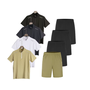 Ensemble de survêtement vintage en coton 100% à manches courtes et short, style streetwear, respirant, pour l'été, décontracté, avec logo personnalisé, haute qualité - Product Image 1