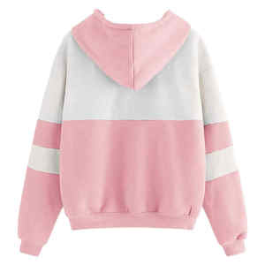 <b>Women's</b> Oversized Hooded <b>Sweatshirt</b> Color Blocked Pink <b>White</b> Knitted Polyester Front Logo Tassel Detail Winter Wear - Product Image 3