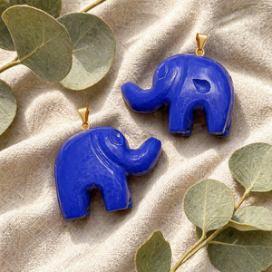Pendentif Éléphant en Agate Bleue Naturelle Sculpté à la Main, Breloque Animale en Pierre Précieuse, Figurine Porte-Bonheur, Fourniture pour Fabrication de Bijoux - Product Image 2