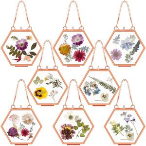 Élégant cadre hexagonal en verre flottant or rose pour numéro de table de mariage, cadre pour fleurs pressées pour décoration intérieure et cadeau de fête - Product Image 1