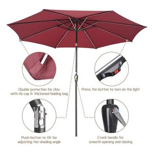 Ombrellone da Esterno Solare da 2,7 m con 8 Stecche, Luci a LED e Telaio in Alluminio (Senza Spedizione) - Product Image 4
