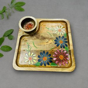 Plateau de service en bois multifonctionnel avec décorations en carreaux colorés pour servir des fruits secs, des noix, des chocolats et des chutneys - Product Image 4