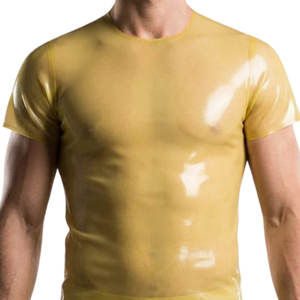 Camiseta de Manga Corta para Hombre, Ajustada, Color Amarillo Brillante, Cuello Redondo, Estilo Casual - Product Image 1