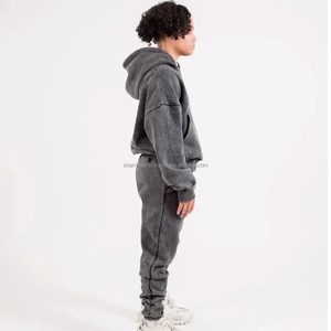 2024 High Quality Heavyweight Acid Washed Hoodie and <b>Sweatpants</b> <b>Set</b> Vintage Custom Mens French Terry Cotton Streetwear Tracksuit - Product Image 4