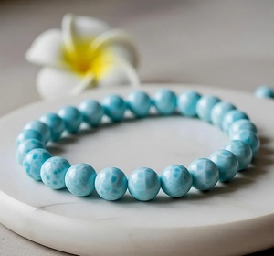 Natural Larimar Bead <b>Bracelet</b> 8mm Blue Gemstone Stretch <b>Bracelet</b> December Birthstone Jewelry Gift for Men Women Wholesale - Product Image 2