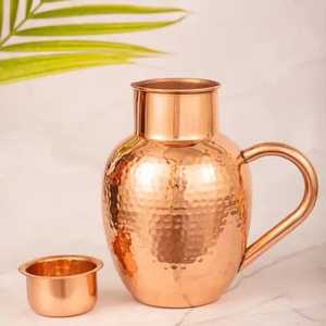 Carafe à eau en cuivre pur, lisse et droite, avec couvercle et poignée en laiton, design minimaliste, pour table, vente en gros - Product Image 4