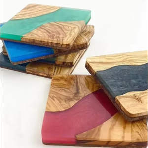 Juego de Posavasos de Madera Hechos a Mano con Corcho Natural y Resina, Decoración de Mesa y Accesorio de Cocina, Viene en Caja de Regalo - Product Image 1