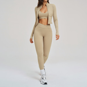 Ensemble de survêtement sportif vert pour femme, manches longues, col montant, couleur unie, poches latérales, taille élastique, léger, style printemps - Product Image 6