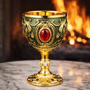 Gobelet en métal artisanal élégant avec bordure dorée et corps vert gemme rouge pour les occasions de mariage - Product Image 2