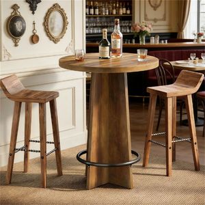 Wooden Tavern <b>Bar</b> Table with Storage Drawers <b>Small</b> Side Coffee Table - Product Image 4