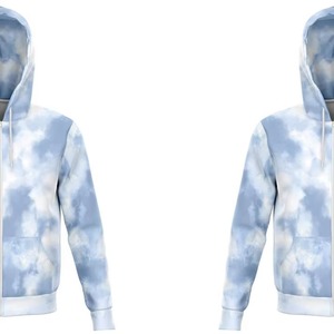 เสื้อฮู้ดซิปแบบยูนิเซ็กซ์สีฟ้าลายเมฆพิมพ์ลายทั้งตัวแบบ Sublimation เสื้อสเวตเชิ้ตซิปเต็มตัวลายท้องฟ้า รับผลิตตามแบบ (OEM) ขายส่ง - Product Image 5