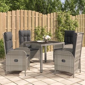 Ensemble de salle à manger de jardin en polyrotin gris avec 5 accoudoirs réglables - Product Image 1