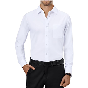 Men's Sustainable <b>White</b> Cotton <b>Flannel</b> Stand Collar Anti-Wrinkle Dress Shirt with Custom Logo - Product Image 3