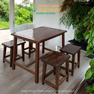 ECO2GO VIETNAM Ensemble de table et de chaises en bois massif de qualité supérieure pour l'extérieur, meubles de salle à manger confortables pour jardin, hôtel, restaurant - Product Image 2