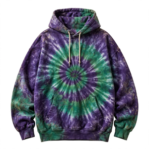 Sudadera con Capucha Tie Dye para Hombre, Estilo Oversize, con Bolsillo Frontal, Color Morado y Verde, Informal, para Otoño - Product Image 1