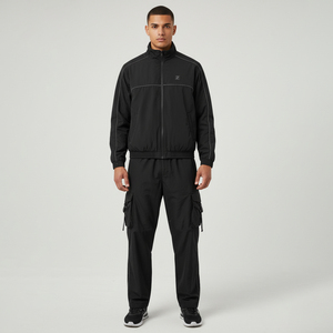 Custom Hooded Solid <b>Track</b> Pants and Waterproof Nylon <b>Jackets</b> Sweatsuit Set Casual Streetwear Reflective Windbreaker <b>for</b> <b>Men</b> - Product Image 2
